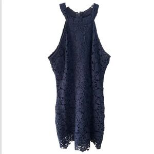 Lulu's Love Poem Mini Dress Womens S Floral Lace Halter Glam Cocktail Navy Blue